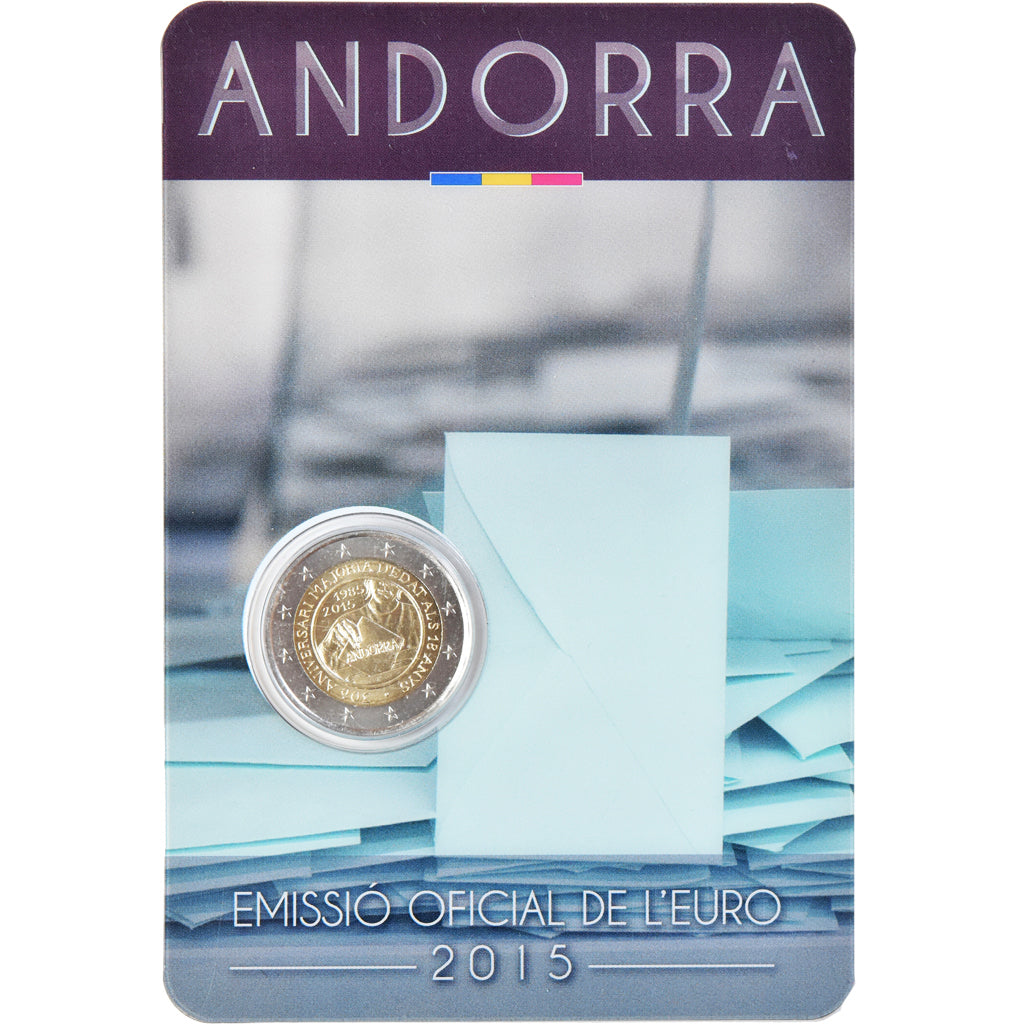 Andorre, 2 Euro, majorité à 18 ans, 2015, Coin card, FDC, Bimétallique