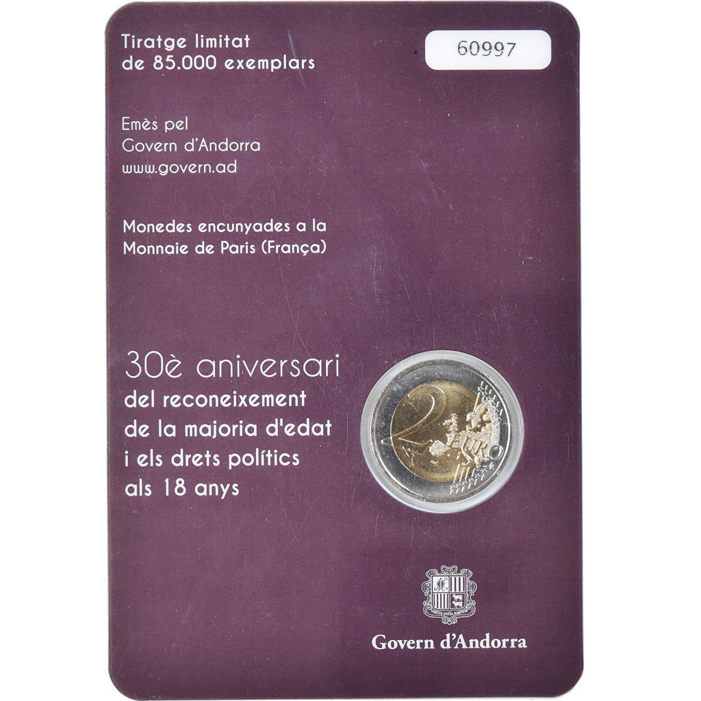 Andorre, 2 Euro, majorité à 18 ans, 2015, Coin card, FDC, Bimétallique