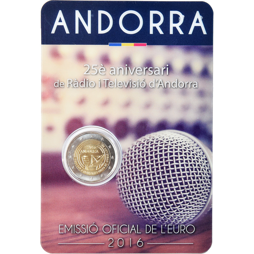 Andorre, 2 Euro, 25ème anniversaire de la radio-télé, 2016, Coin card, FDC