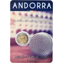 Andorre, 2 Euro, 25ème anniversaire de la radio-télé, 2016, Coin card, FDC