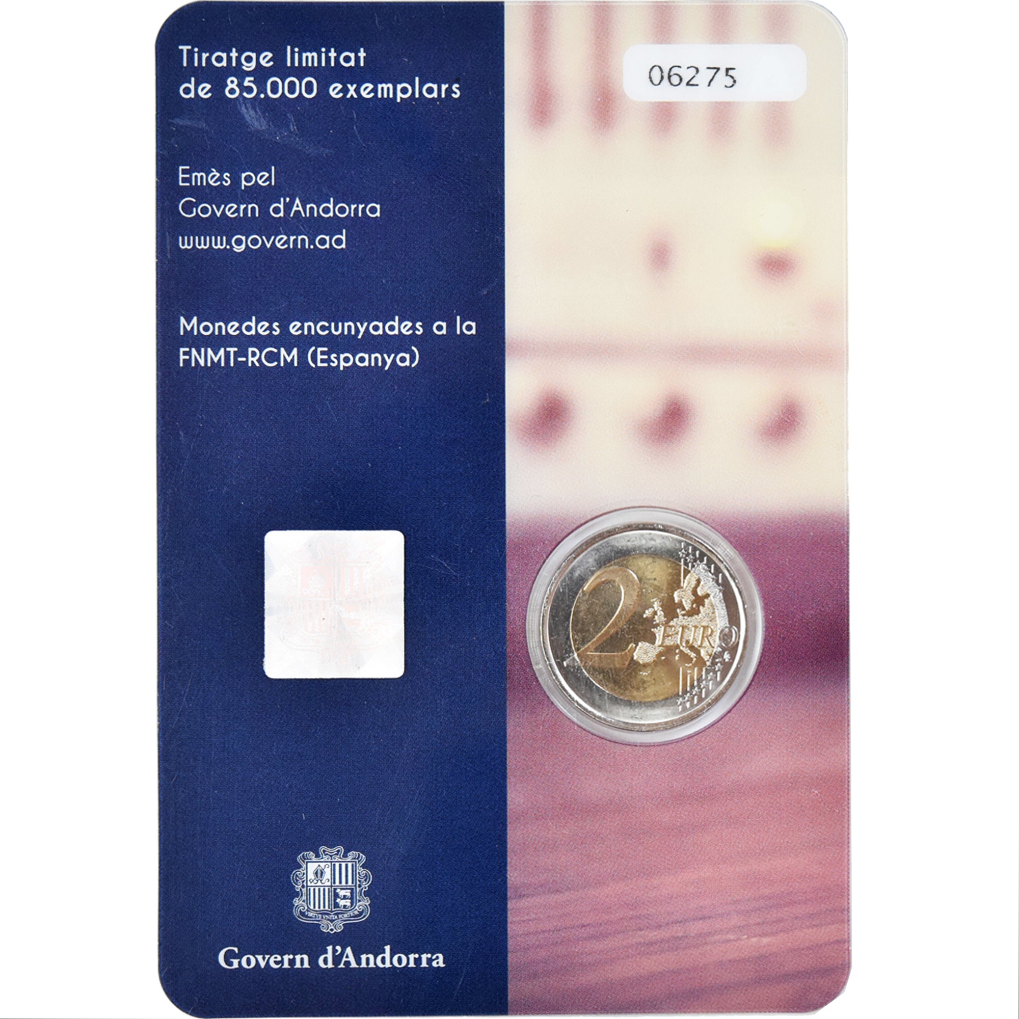 Andorre, 2 Euro, 25ème anniversaire de la radio-télé, 2016, Coin card, FDC