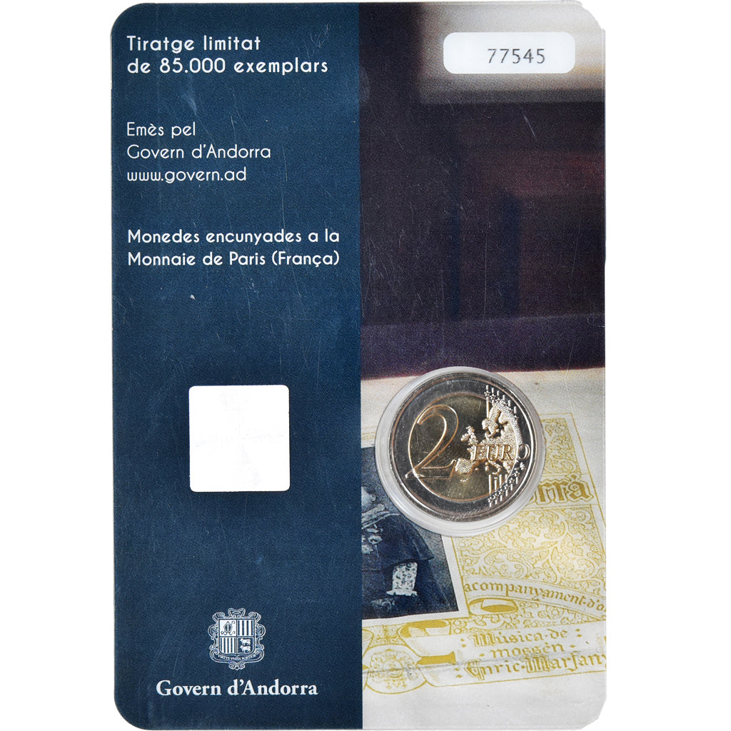 Andorra, 2 Euro, 100 ans de l'hymne national, 2017, Coin card, FDC, Bimetálico
