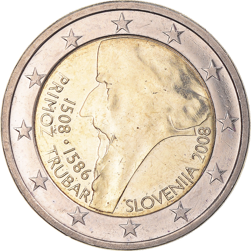 Słowenia, 2 Euro, Primoz Tubar, 2008, AU(55-58), Bimetaliczny, KM:80