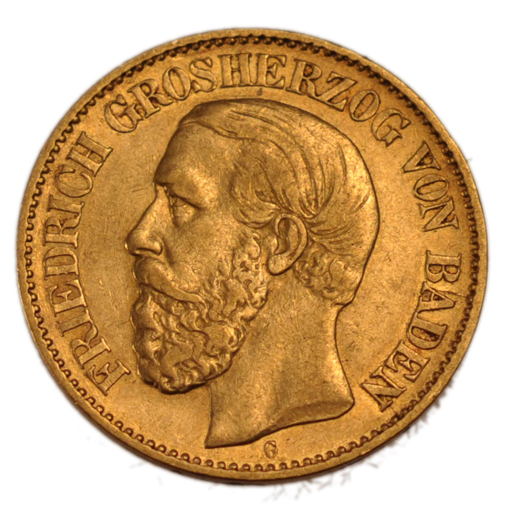 GERMAN STATES, 10 Mark, 1876, Stuttgart, KM #264, AU(50-53), Gold, 3.95