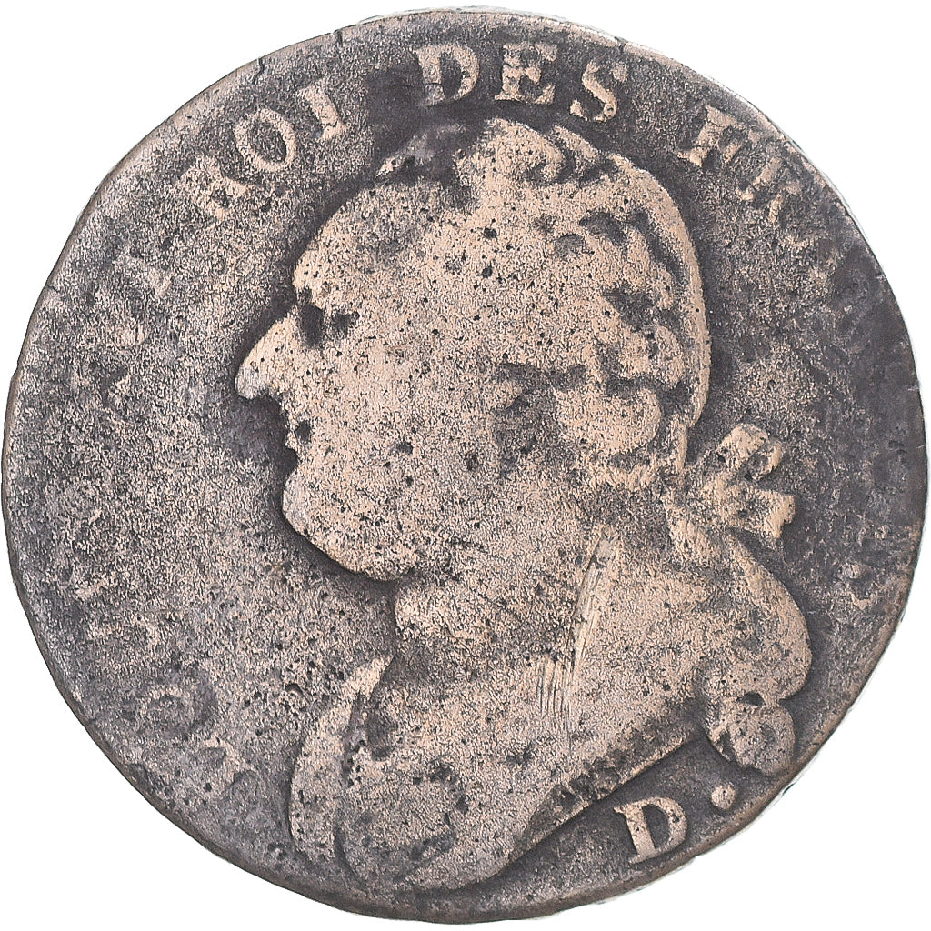 Moneta, Francja, 12 deniers françois, 12 Deniers, 1793, Dijon, VF(20-25)