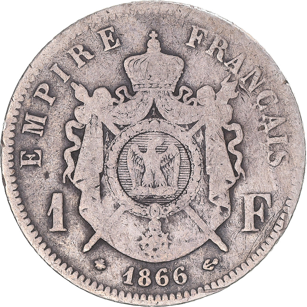Monnaie, France, Napoleon III, Napoléon III, Franc, 1866, Paris, TB+, Argent