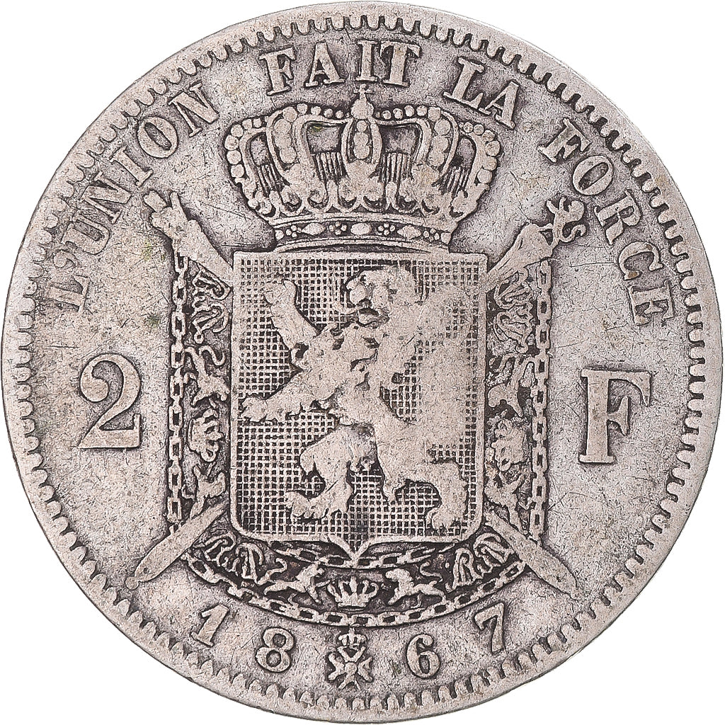 Coin, Belgium, Leopold II, 2 Francs, 2 Frank, 1867, VF(30-35), Silver, KM:30.1
