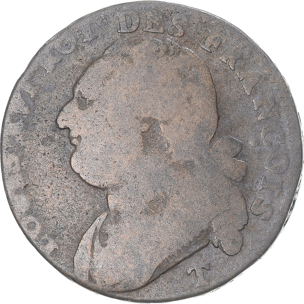 Moeda, França, 12 deniers françois, 12 Deniers, 1792, Nantes, VF(20-25)