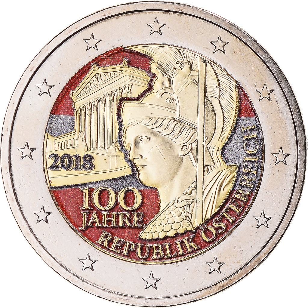 Austria, 2 Euro, 100 ans de la république d'Autriche. Colorized, 2018