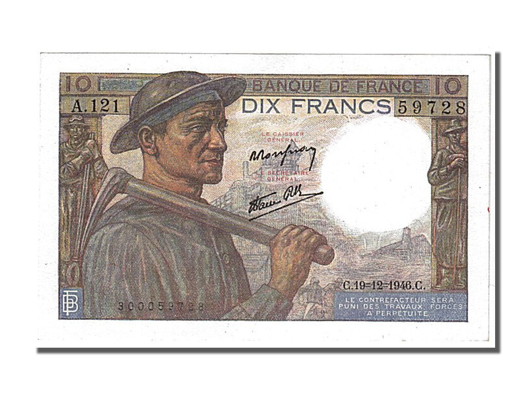 France, 10 Francs, 10 F 1941-1949 ''Mineur'', 1946, KM #99e, 1946-12-19,...