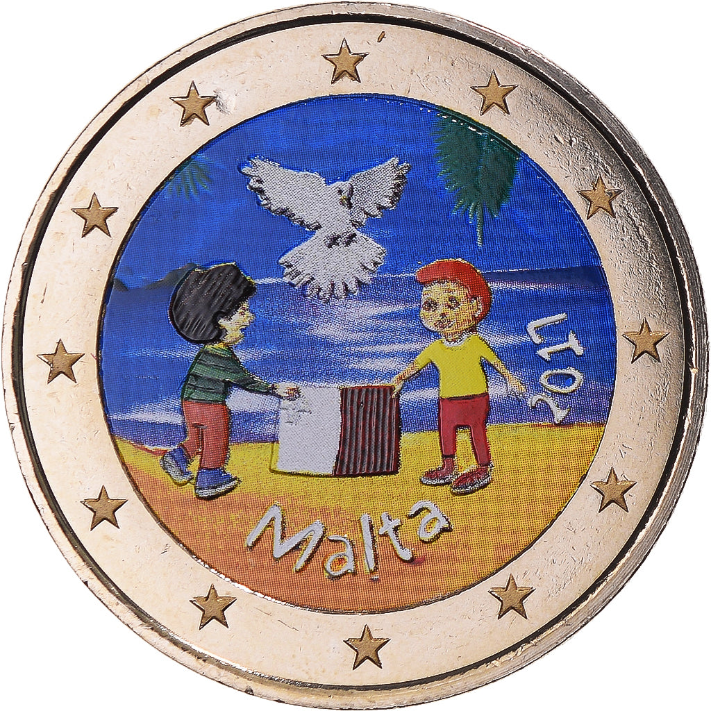 Malta, 2 Euro, 2017, Peace; colorized, MS(63), Bi-Metallic