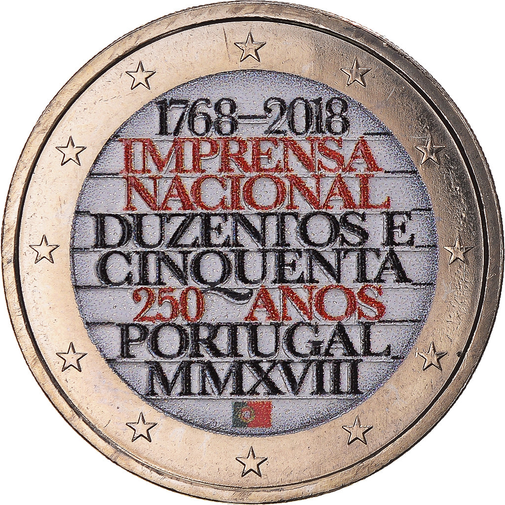 Portugal, 2 Euro, Imprensa Nacional Duzentos e cinquenta, Colorized, 2018