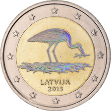 Lettonie, 2 Euro, Cigogne, 2015, Colorisé, SUP, Bimétallique