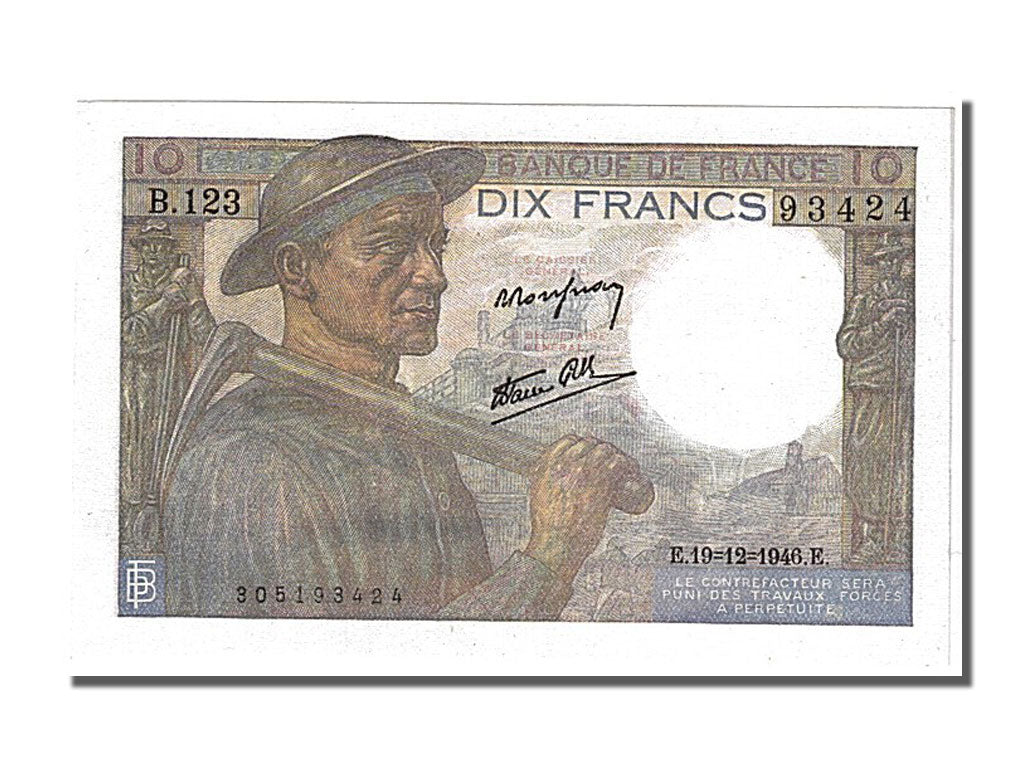 France, 10 Francs, 10 F 1941-1949 ''Mineur'', 1946, KM #99e, 1946-12-19,...