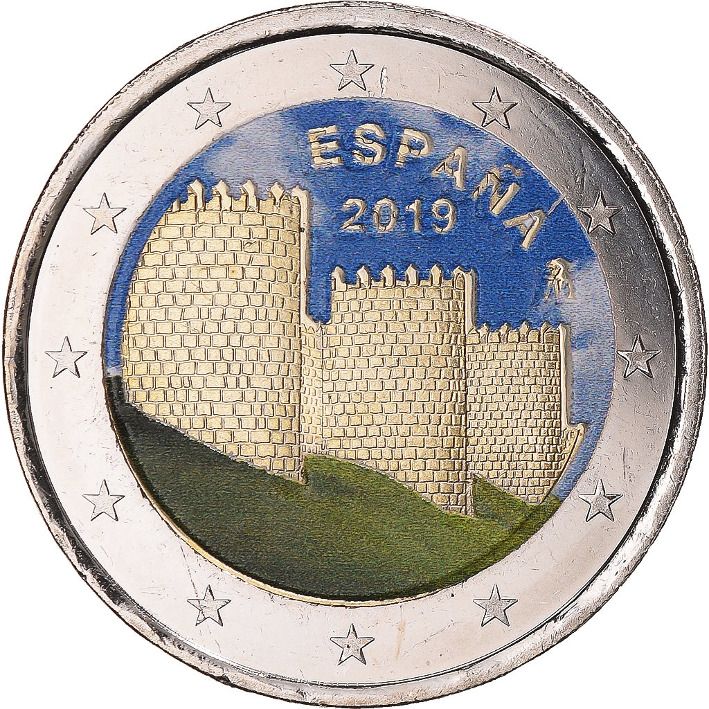 Spain, 2 Euro, Remparts d'Avila, 2019, Colourized, AU(55-58), Bi-Metallic