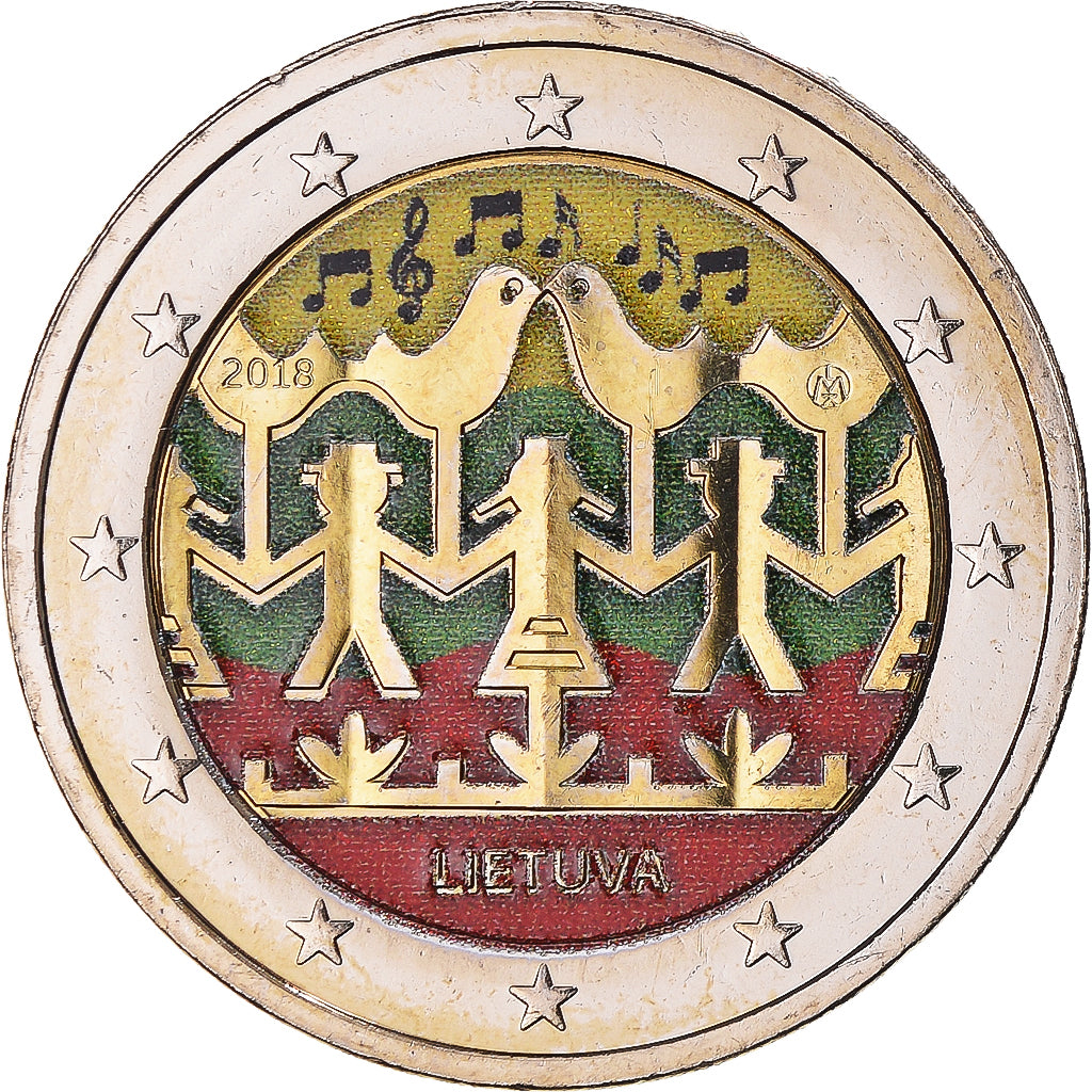 Lithuania, 2 Euro, Chants et danses, 2018, Colourized, AU(55-58), Bi-Metallic