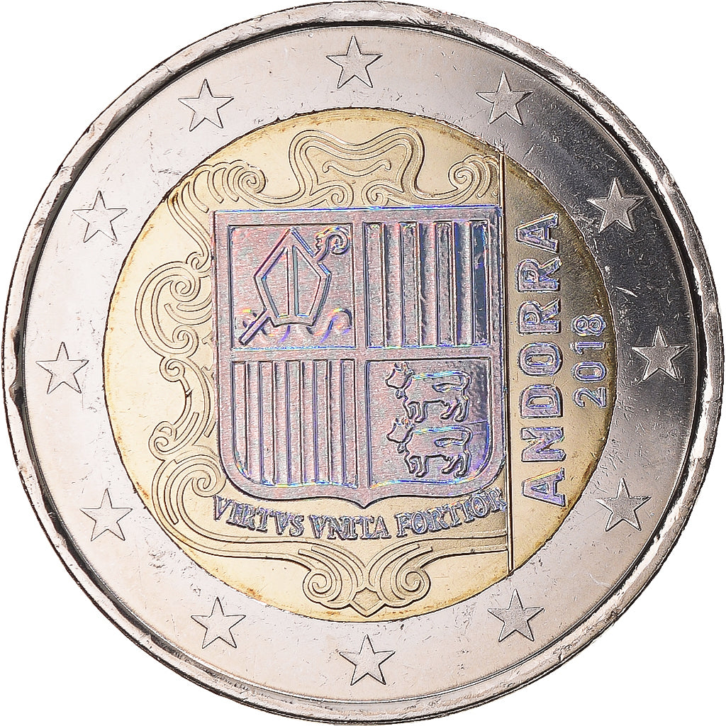 Andorra, 2 Euro, armoiries, 2018, Colourized, EBC, Bimetálico