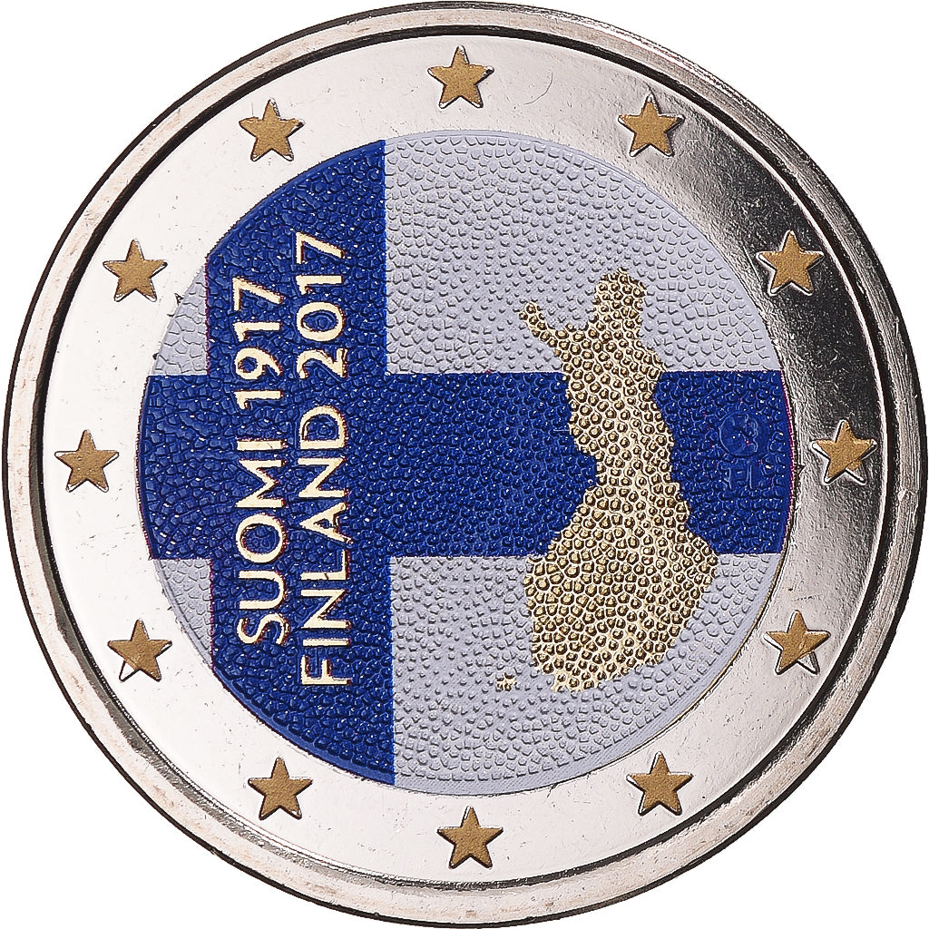 Finlandia, 2 Euro, Suomi 1917, 2017, Colourized, EBC, Bimetálico