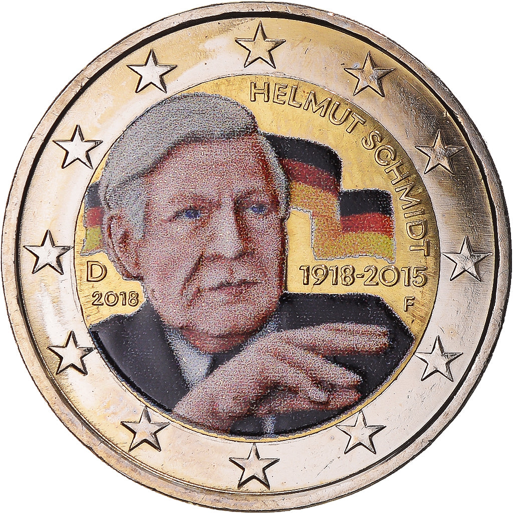 Germany, 2 Euro, Helmut Shmidt, 2018, Munich, Colourized, AU(55-58), Bi-Metallic