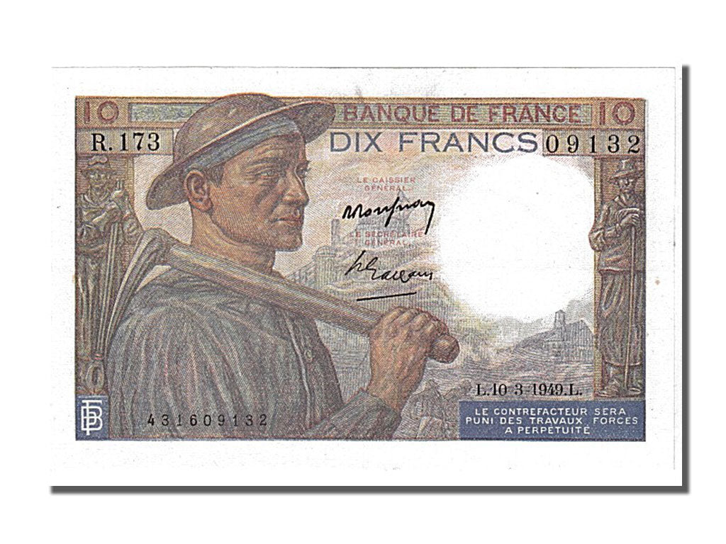 Banconote, Francia, 10 Francs, 10 F 1941-1949 ''Mineur'', 1949, 1949-03-10, FDS