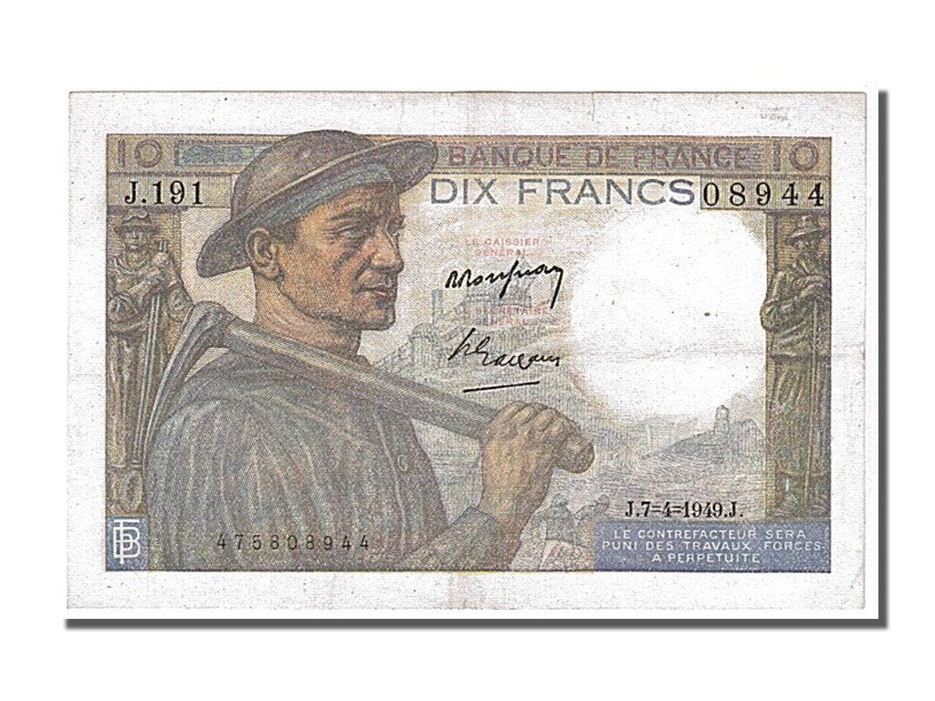 France, 10 Francs, 10 F 1941-1949 ''Mineur'', 1949, KM #99f, 1949-04-07,...