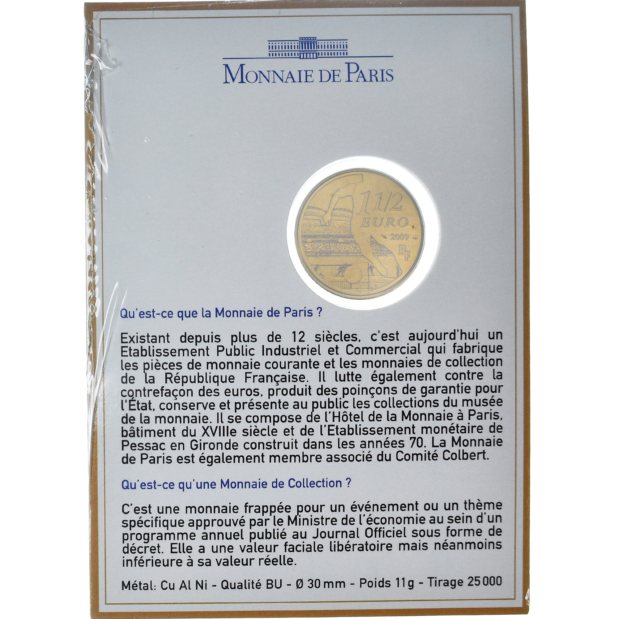 Francia, 1-1/2 Euro, Olympique Lyonnais, 2009, Set, FDC, Aluminio - bronce