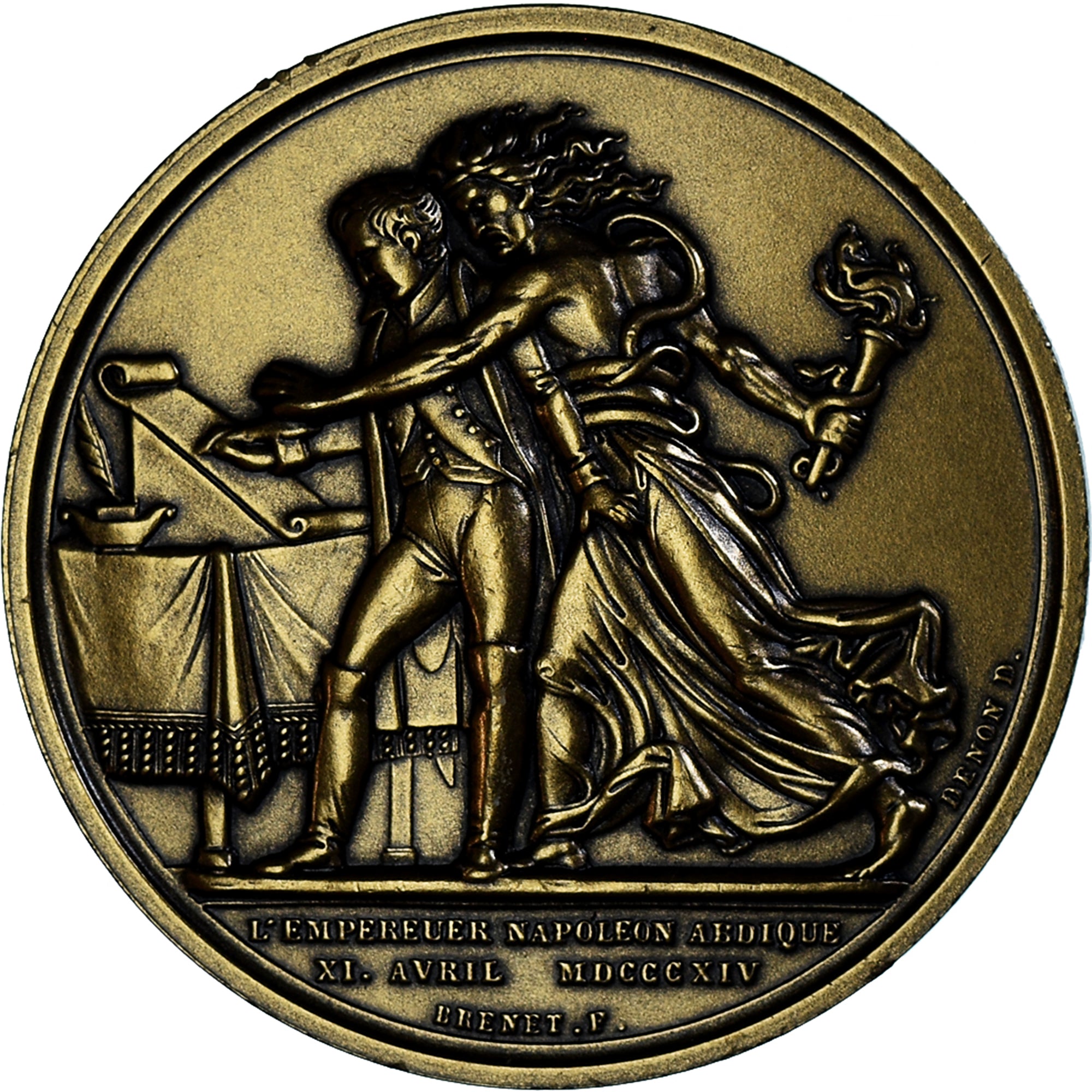 Francia, medaglia, L'Empereur Napoléon Abdique, History, Denon, SPL, Bronzo