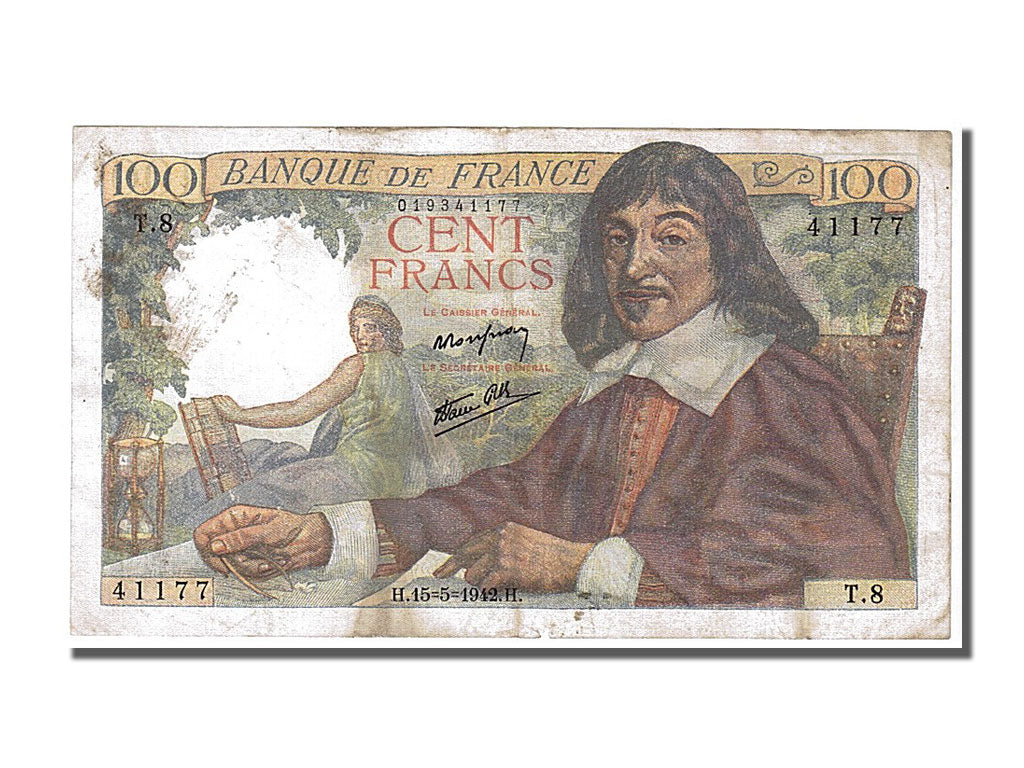 FRANCE, 100 Francs, 100 F 1942-1944 ''Descartes'', 1942, 1942-05-15, VF(30-35),.