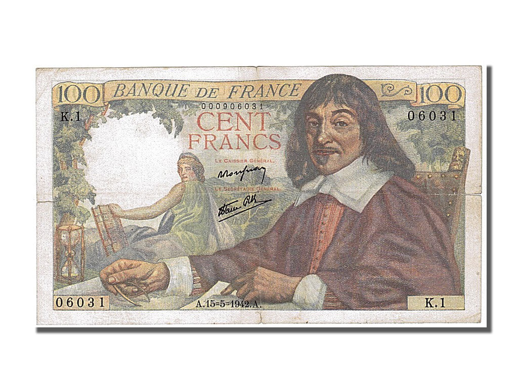 FRANCE, 100 Francs, 100 F 1942-1944 ''Descartes'', 1942, 1942-05-15, EF(40-45),.