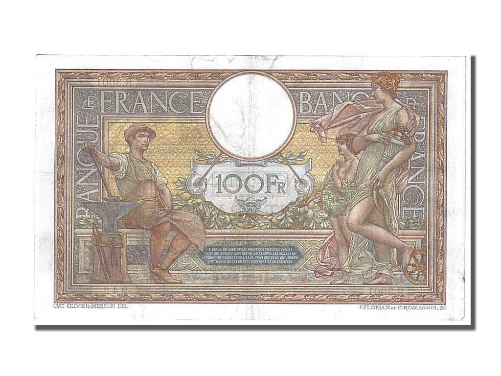 France, 100 Francs, 100 F 1908-1939 ''Luc Olivier Merson'', 1915, KM #71a,...