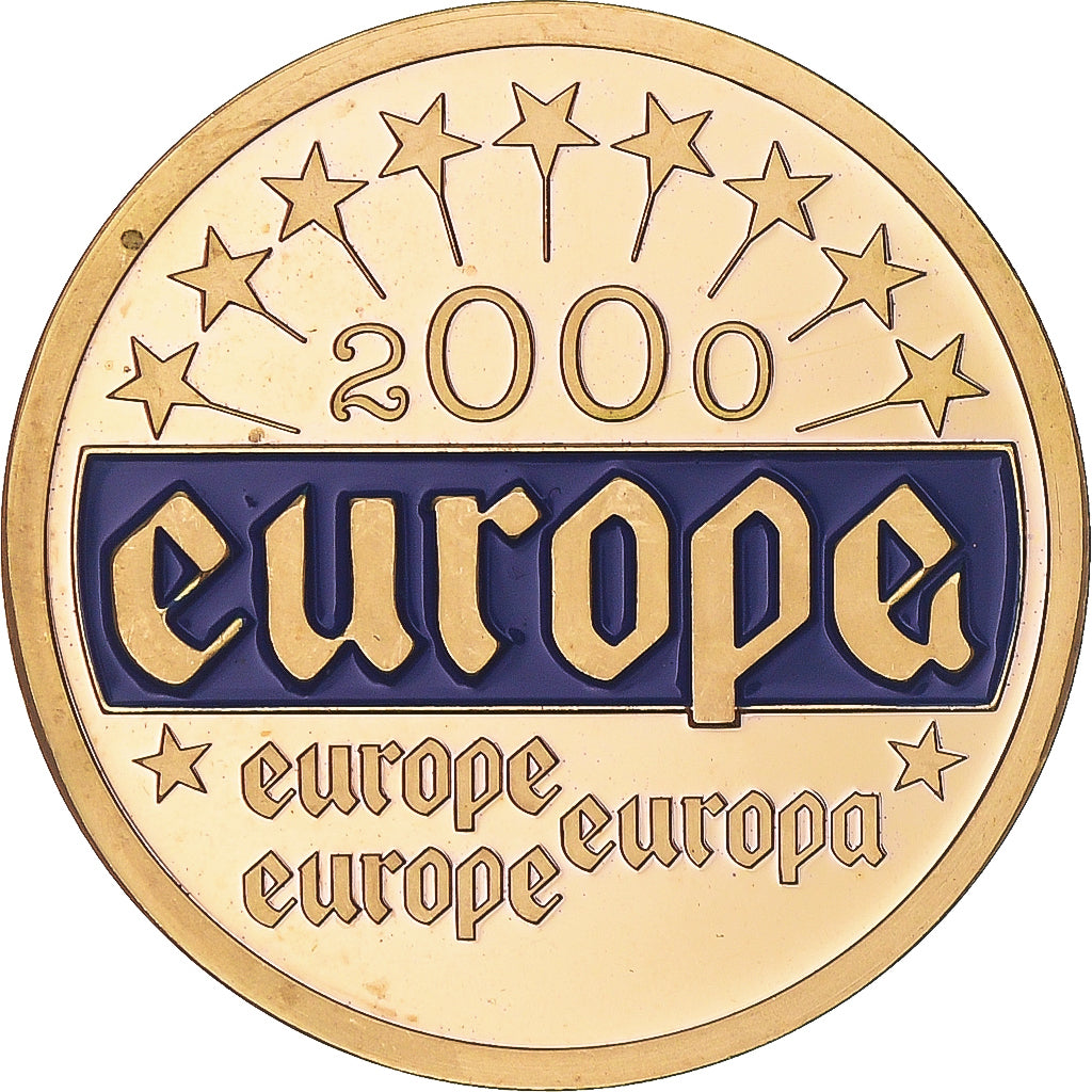 France, Medal, Europe, Europa, Politics, 2000, Colorized, MS(64), Copper Gilt