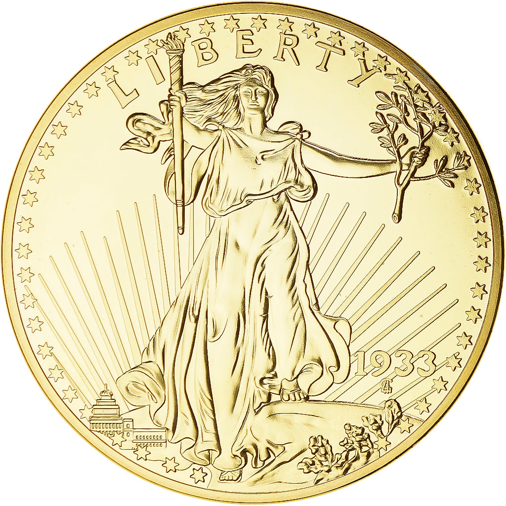 Frankreich, Medaille, Reproduction Twenty Dollar Liberty, UNZ+, Copper Gilt