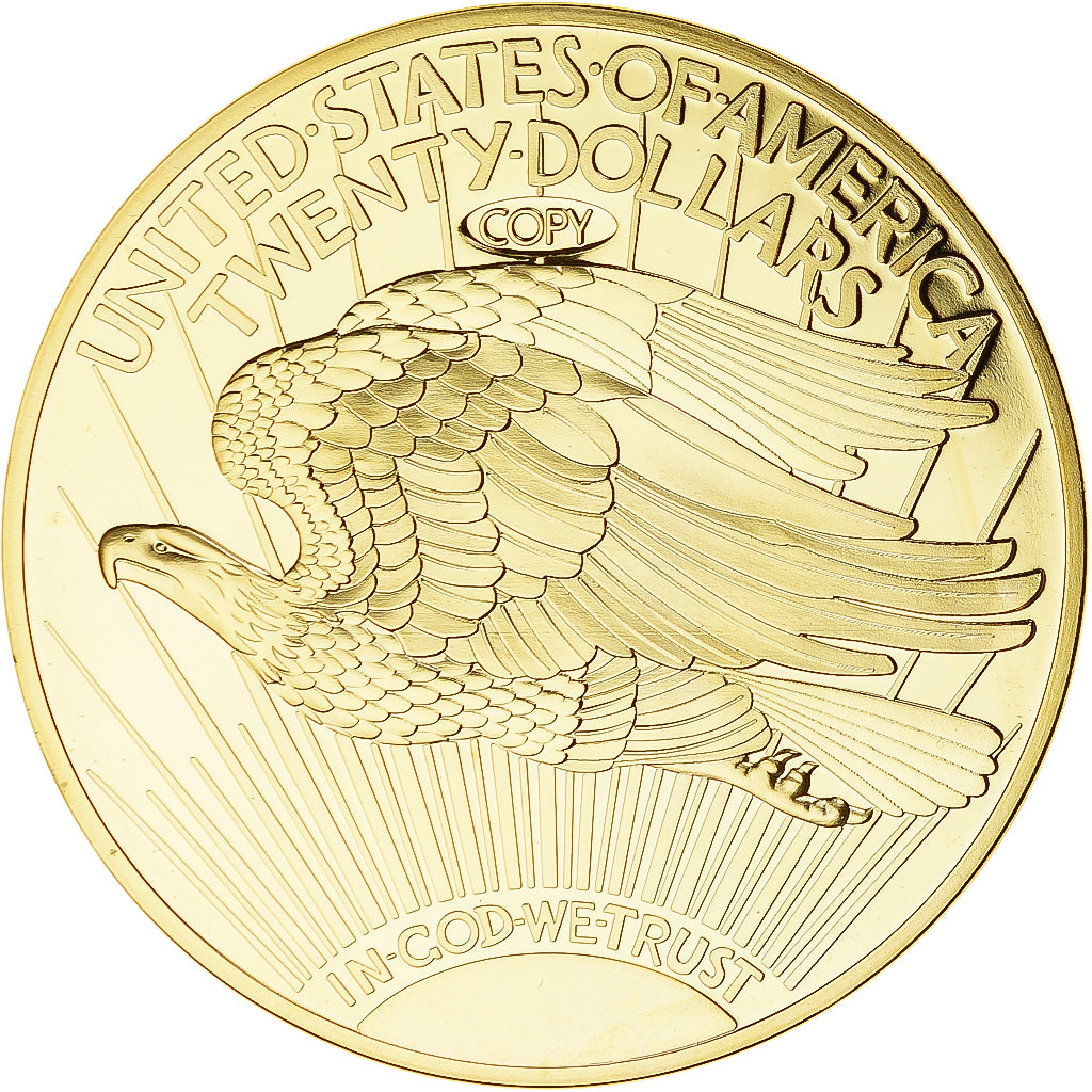 Frankreich, Medaille, Reproduction Twenty Dollar Liberty, UNZ+, Copper Gilt