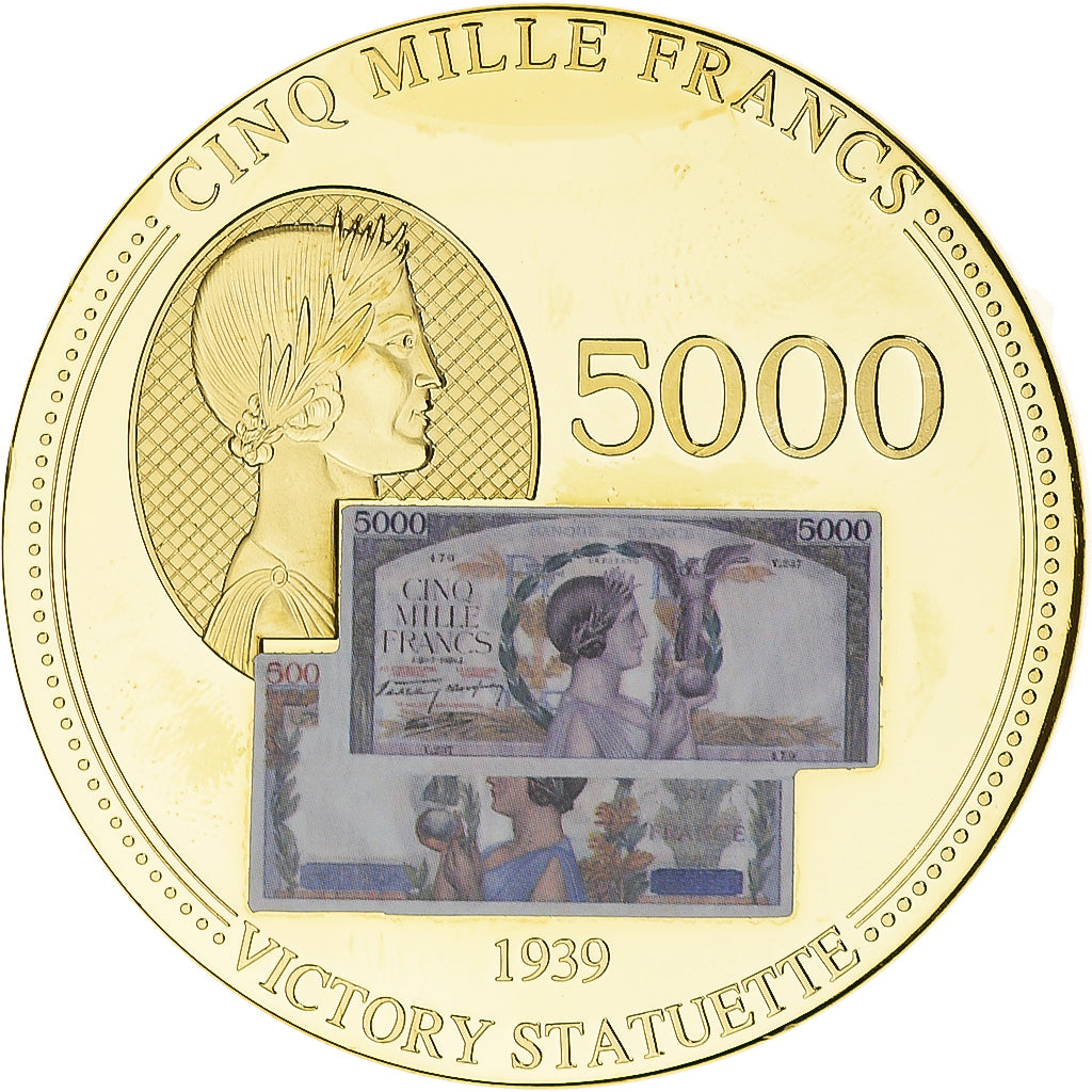 France, Médaille, Les Anciens Francs, billet de 5000 Francs Victoire, SPL