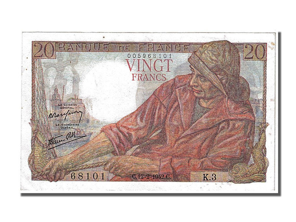 France, 20 Francs, 20 F 1942-1950 ''Pêcheur'', 1942, KM #100a, 1942-02-12, A...