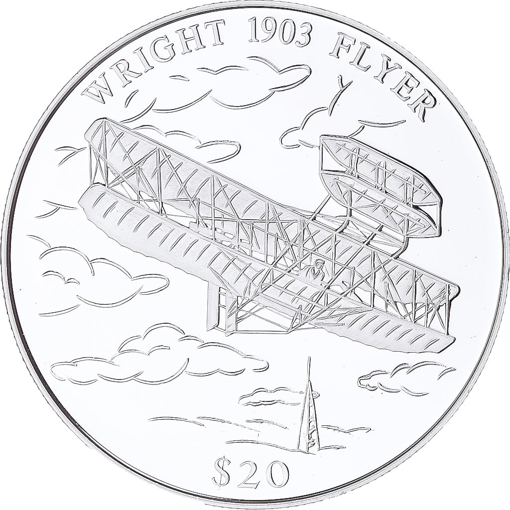 Coin, Liberia, Wright Flyer, 20 Dollars, 2000, Proof, MS(65-70), Silver, KM:595