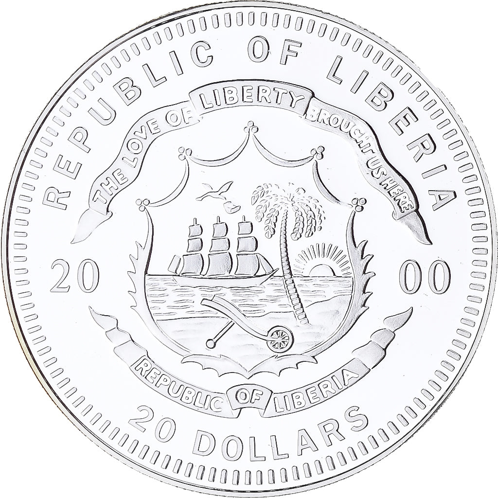 Coin, Liberia, Wright Flyer, 20 Dollars, 2000, Proof, MS(65-70), Silver, KM:595