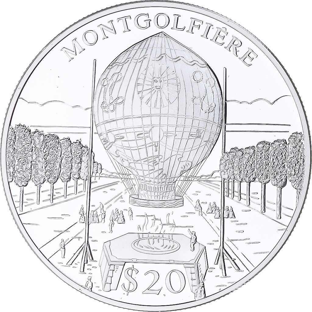 Coin, Liberia, Montgolfière, 20 Dollars, 2000, Proof, MS(65-70), Silver
