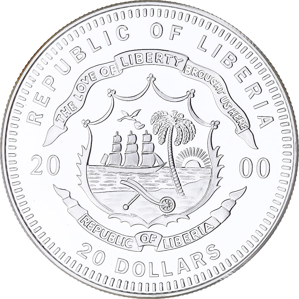 Coin, Liberia, Montgolfière, 20 Dollars, 2000, Proof, MS(65-70), Silver