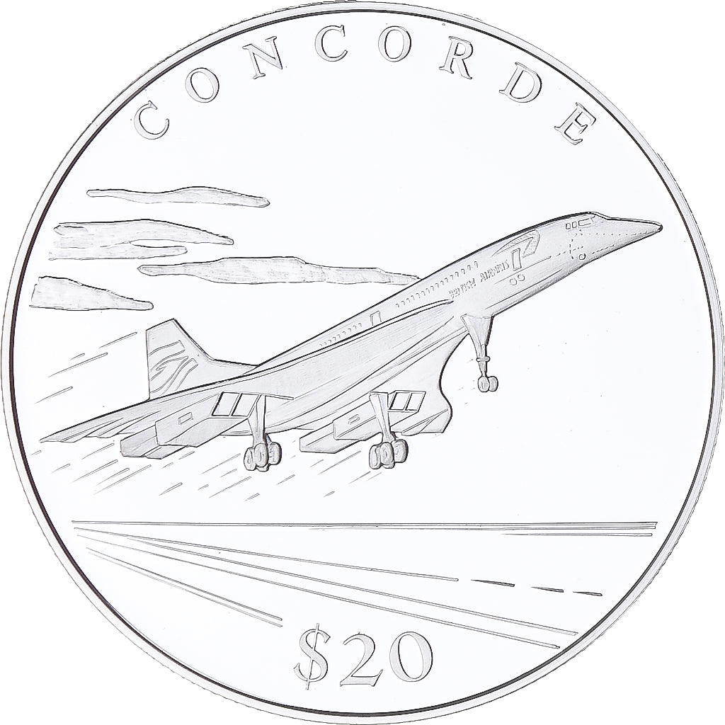 Moneta, Liberia, Concorde, 20 Dollars, 2000, Proof, MS(65-70), Srebro
