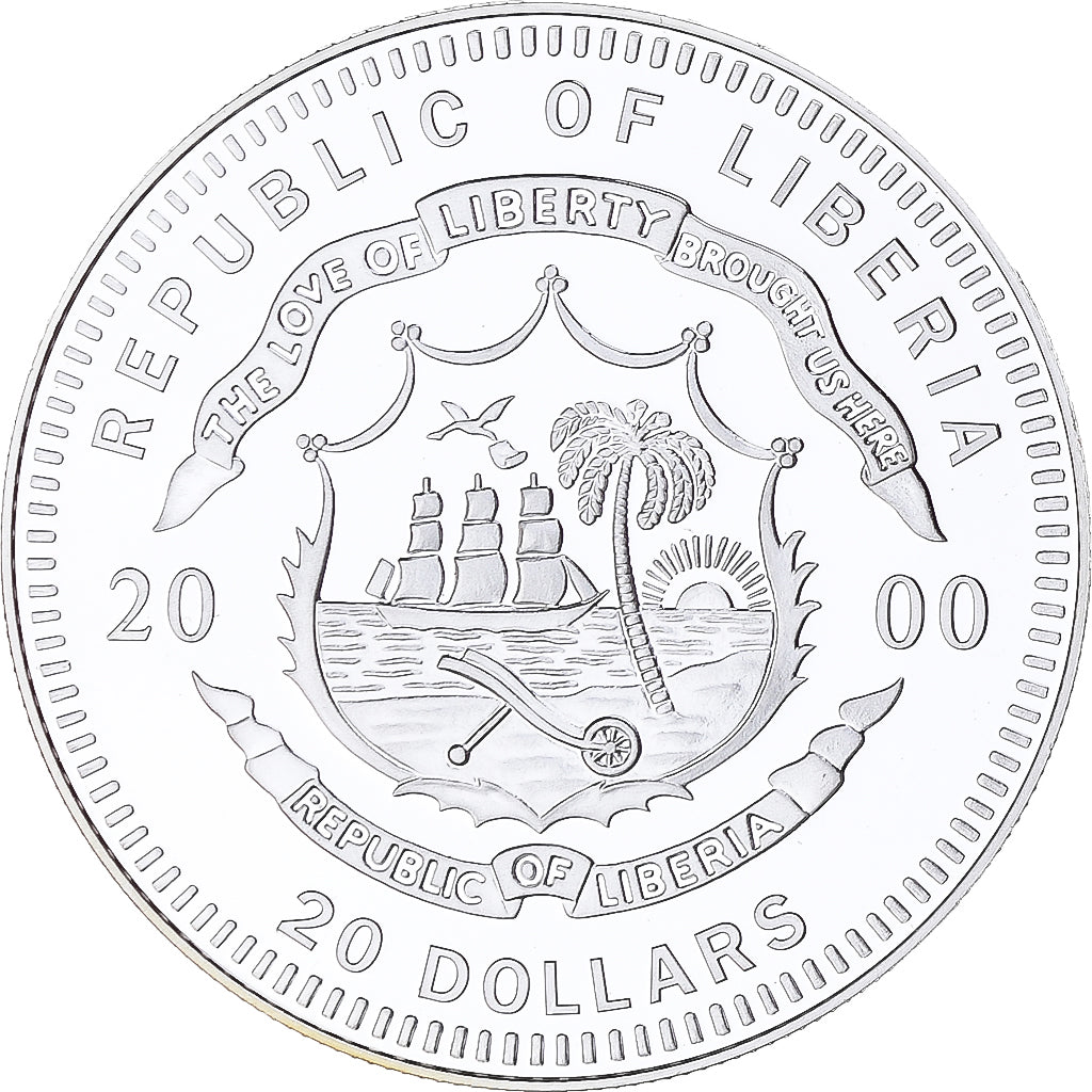 Moneta, Liberia, Concorde, 20 Dollars, 2000, Proof, MS(65-70), Srebro