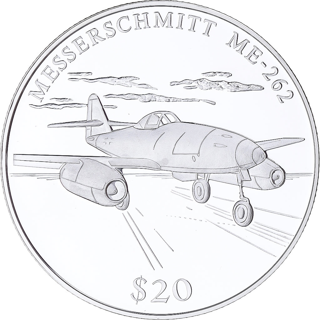 Coin, Liberia, Messerschmitt 262, 20 Dollars, 2000, Proof, MS(65-70), Silver