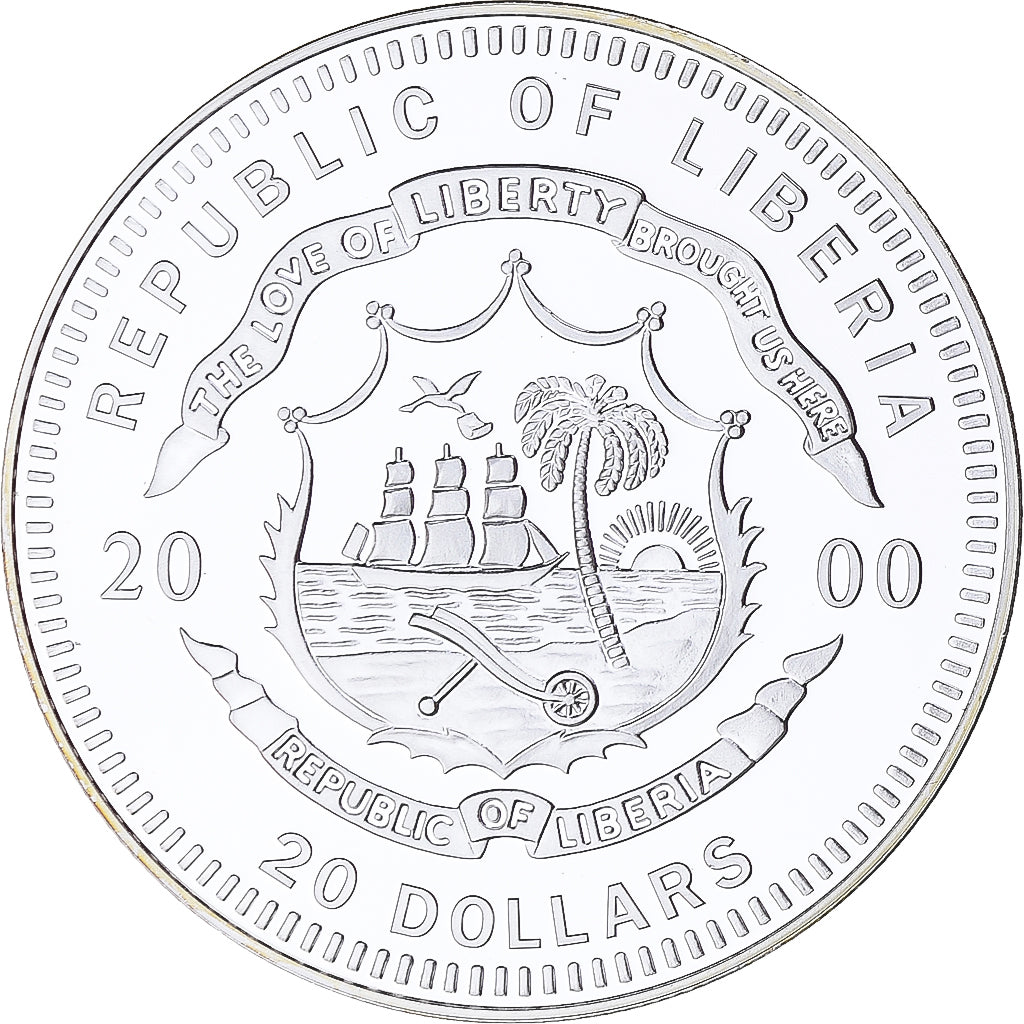 Coin, Liberia, Messerschmitt 262, 20 Dollars, 2000, Proof, MS(65-70), Silver