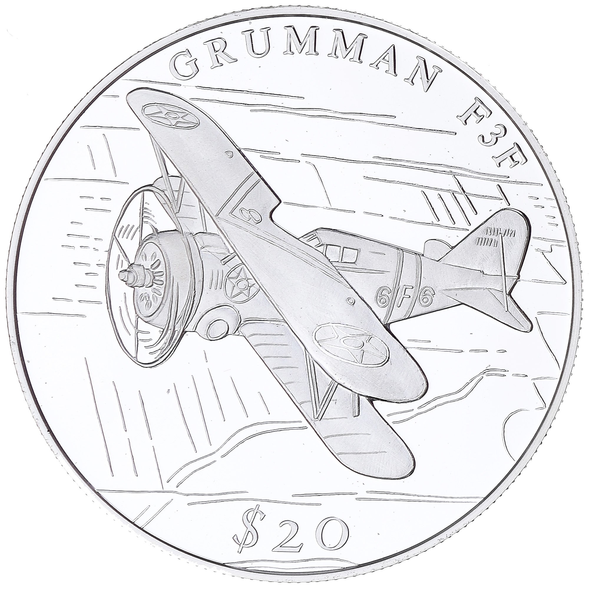 Coin, Liberia, Grumman F3F, 20 Dollars, 2000, Proof, MS(65-70), Silver