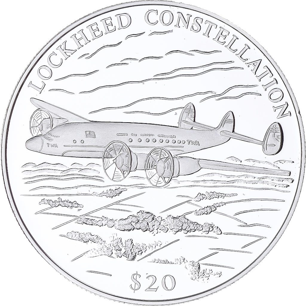 Munten, Liberia, Lockheed Constellation, 20 Dollars, 2000, Proof, FDC, Zilver