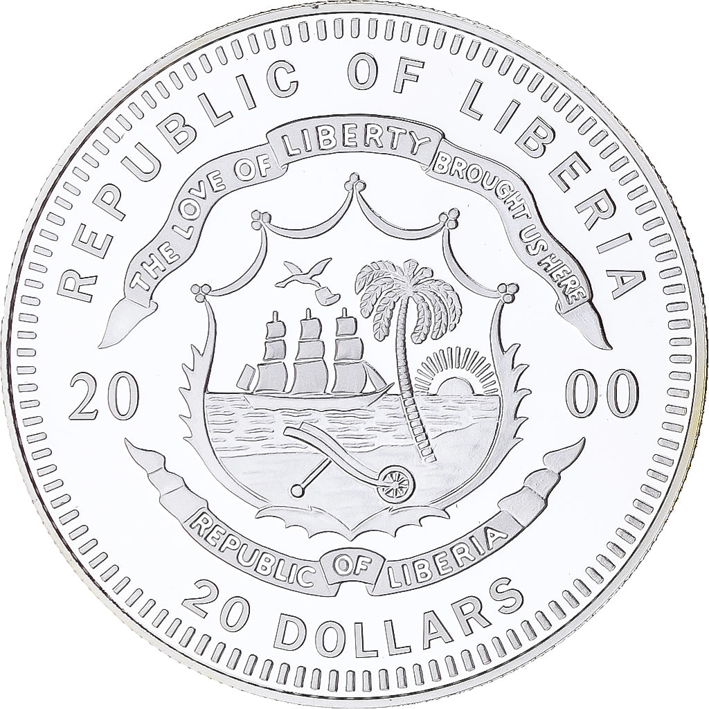 Moneta, Liberia, HK - 1, 20 Dollars, 2000, Proof, FDC, Argento
