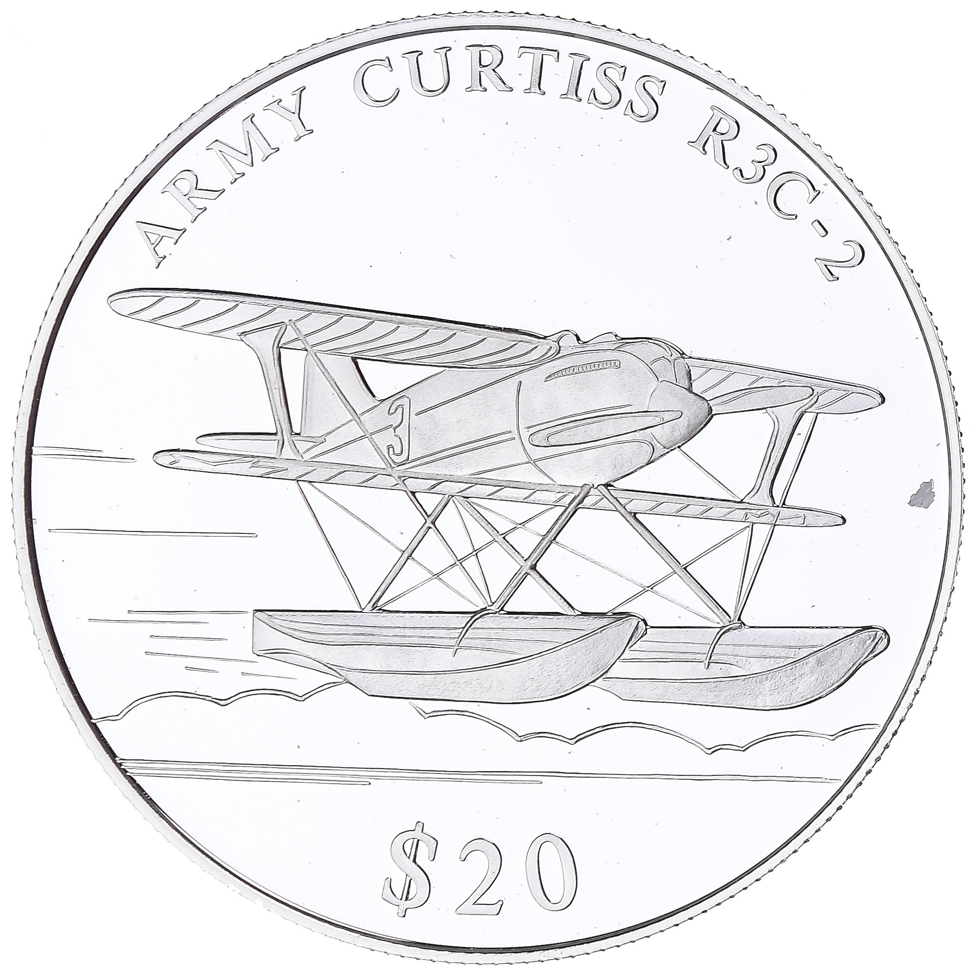 Moneda, Liberia, Curtiss R3C-2, 20 Dollars, 2000, Proof, FDC, Plata