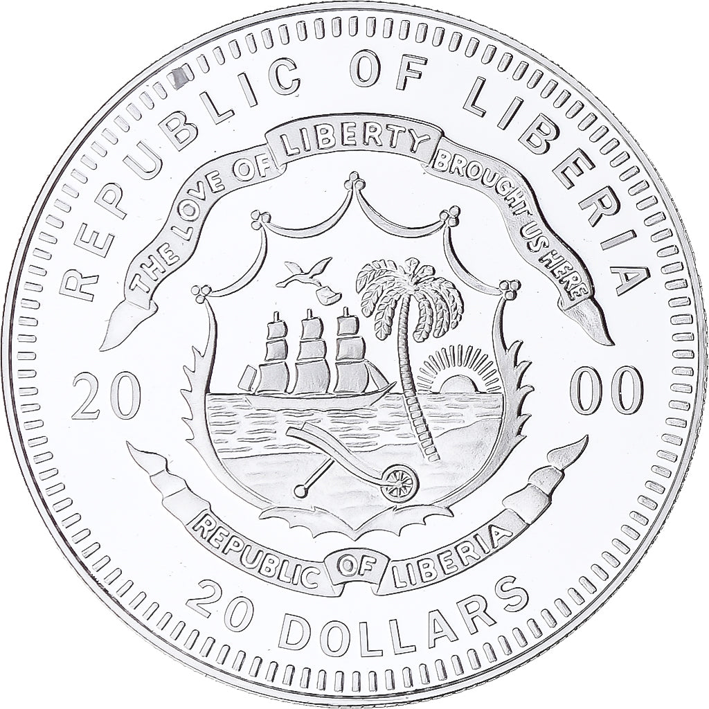 Moneda, Liberia, Curtiss R3C-2, 20 Dollars, 2000, Proof, FDC, Plata