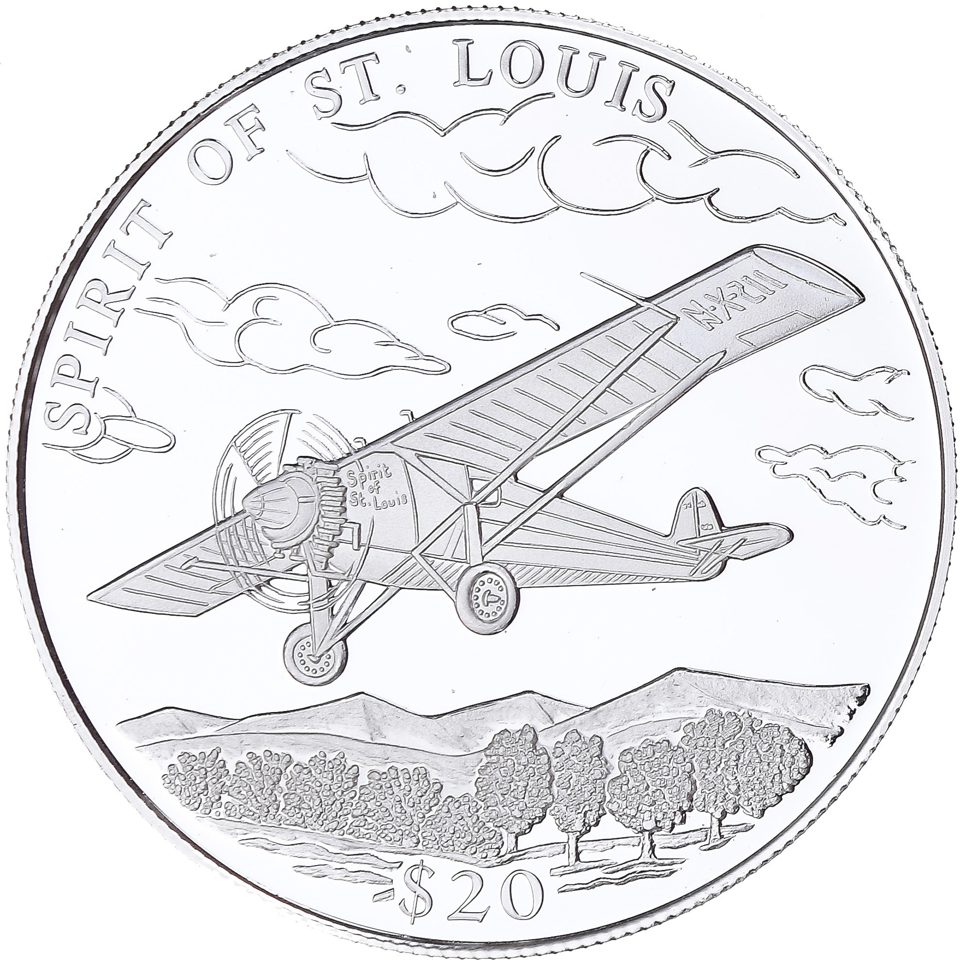 Coin, Liberia, Spirit of Saint Louis, 20 Dollars, 2000, Proof, MS(65-70), Silver