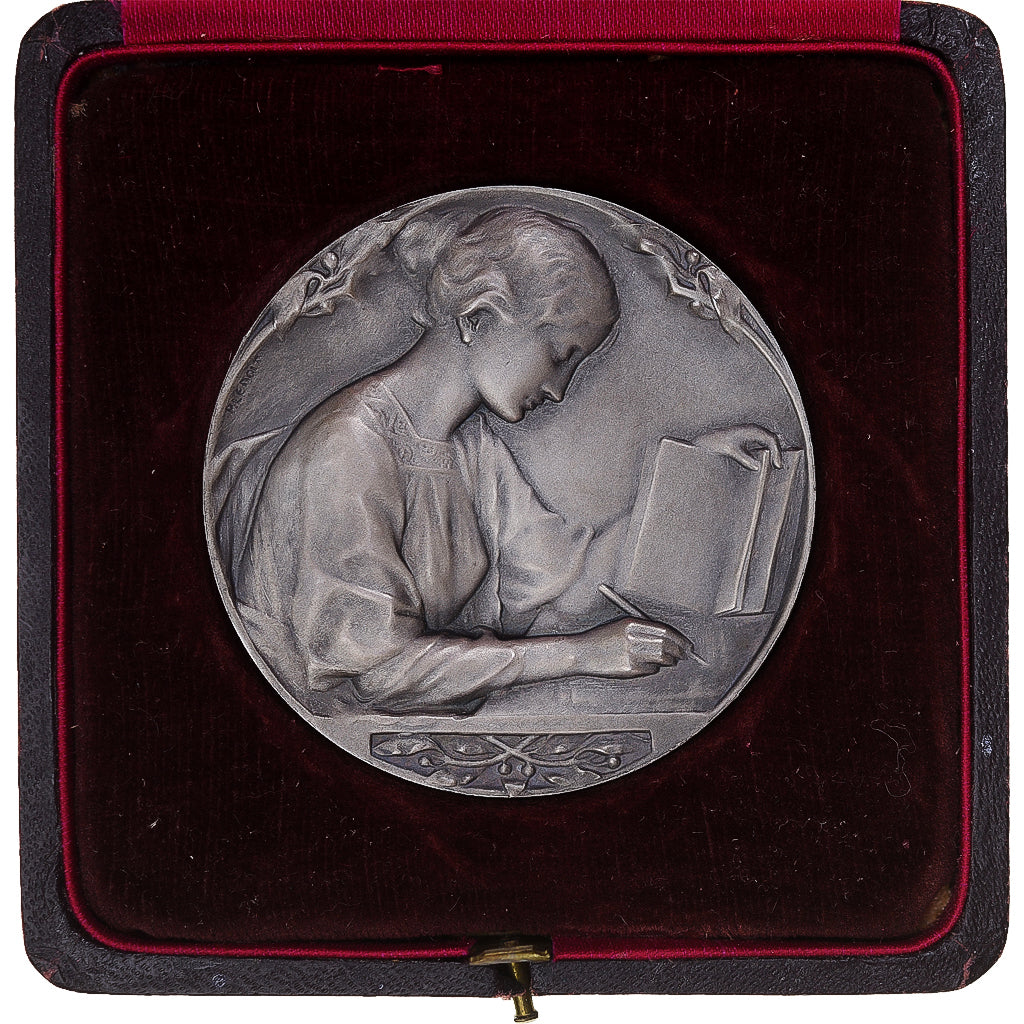 França, medalha, Art Nouveau, L'Ecriture, Lenoir, MS(63), Bronze
